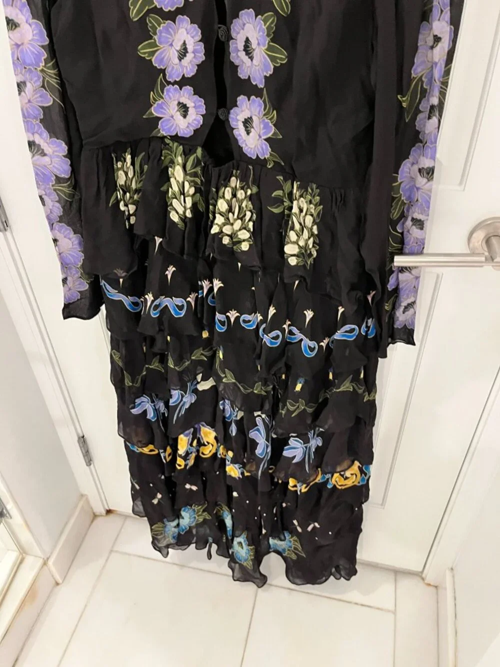 NWT Farm Rio Black Winter Garden Ruffle Maxi Dress LARGE Floral Embroidered NEW - Picture 8 of 12
